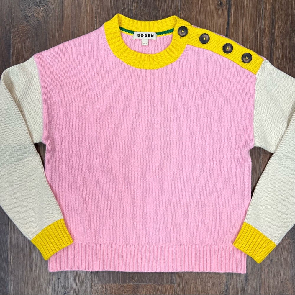 Biden Jenna Colorblock Cotton Pink and Yellow Women's Sweater SZ SM - Picture 3 of 8